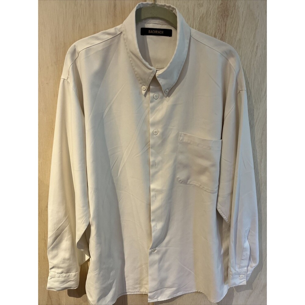 BACHRACH Mens Size Large white LONG SLEEVE BUTTON DOWN DRESS SHIRT Top